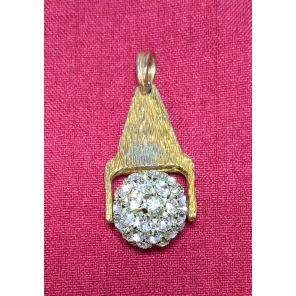 Vintage Big Bold Gold Tone Rhinestone Statement Clip On Earrings & Pendant - Picture 3 of 6